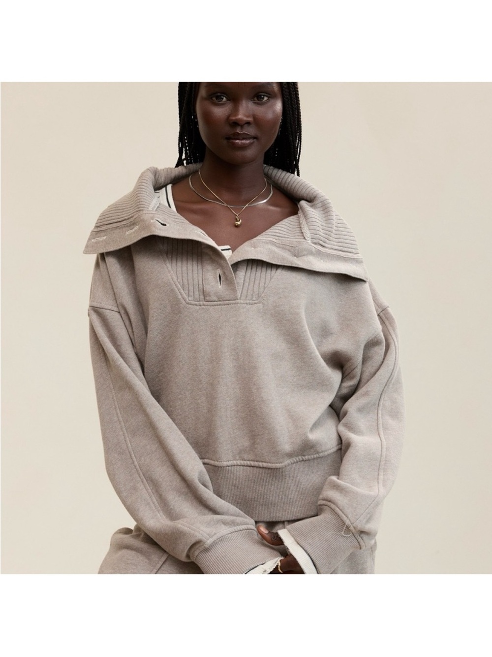 aerie Grey Best Button Sweatshirt